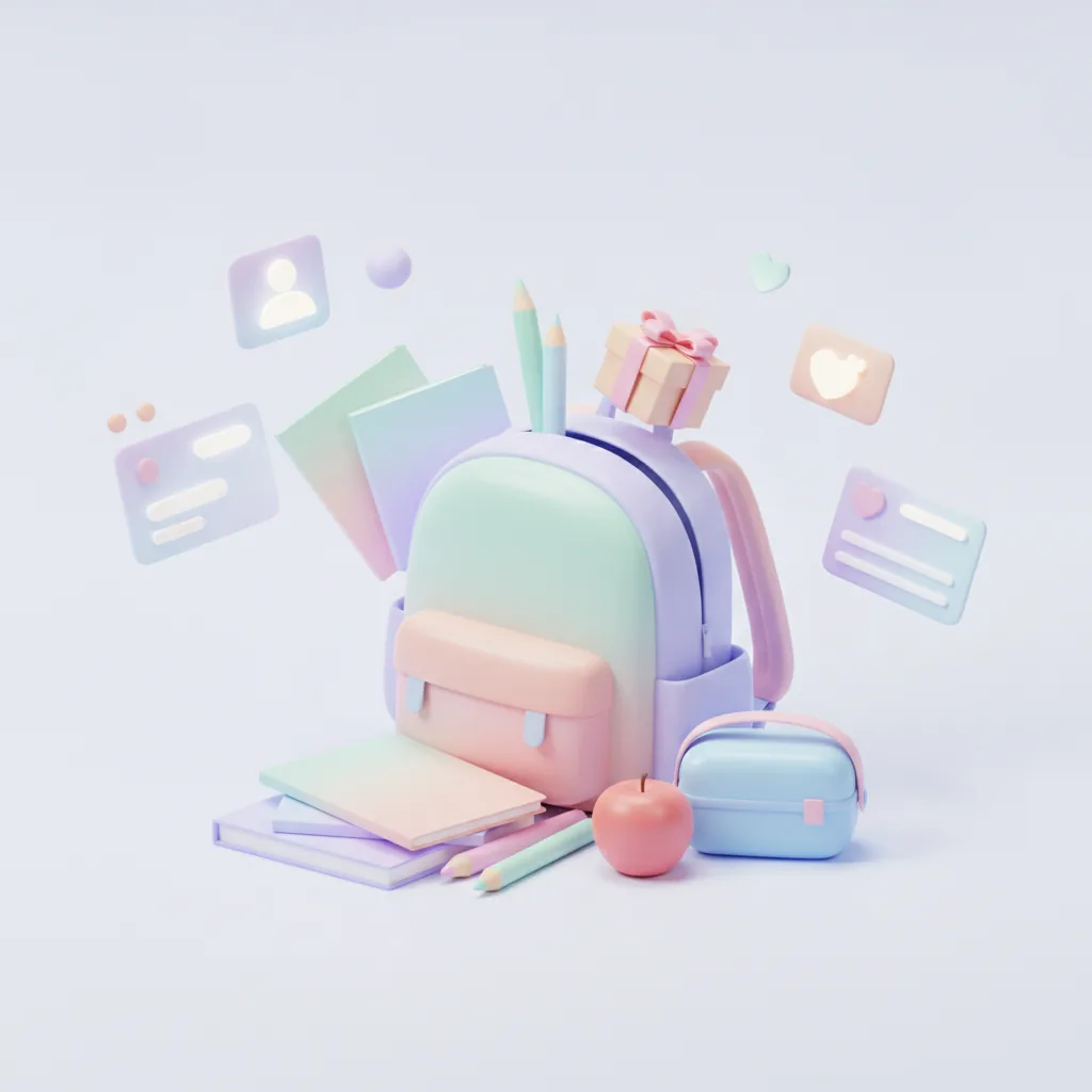 Backpack with school supplies and a gift box