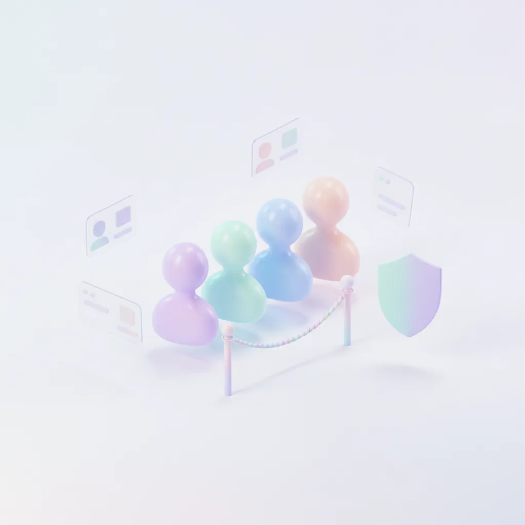 Profile icons with a few set apart behind a rope barrier