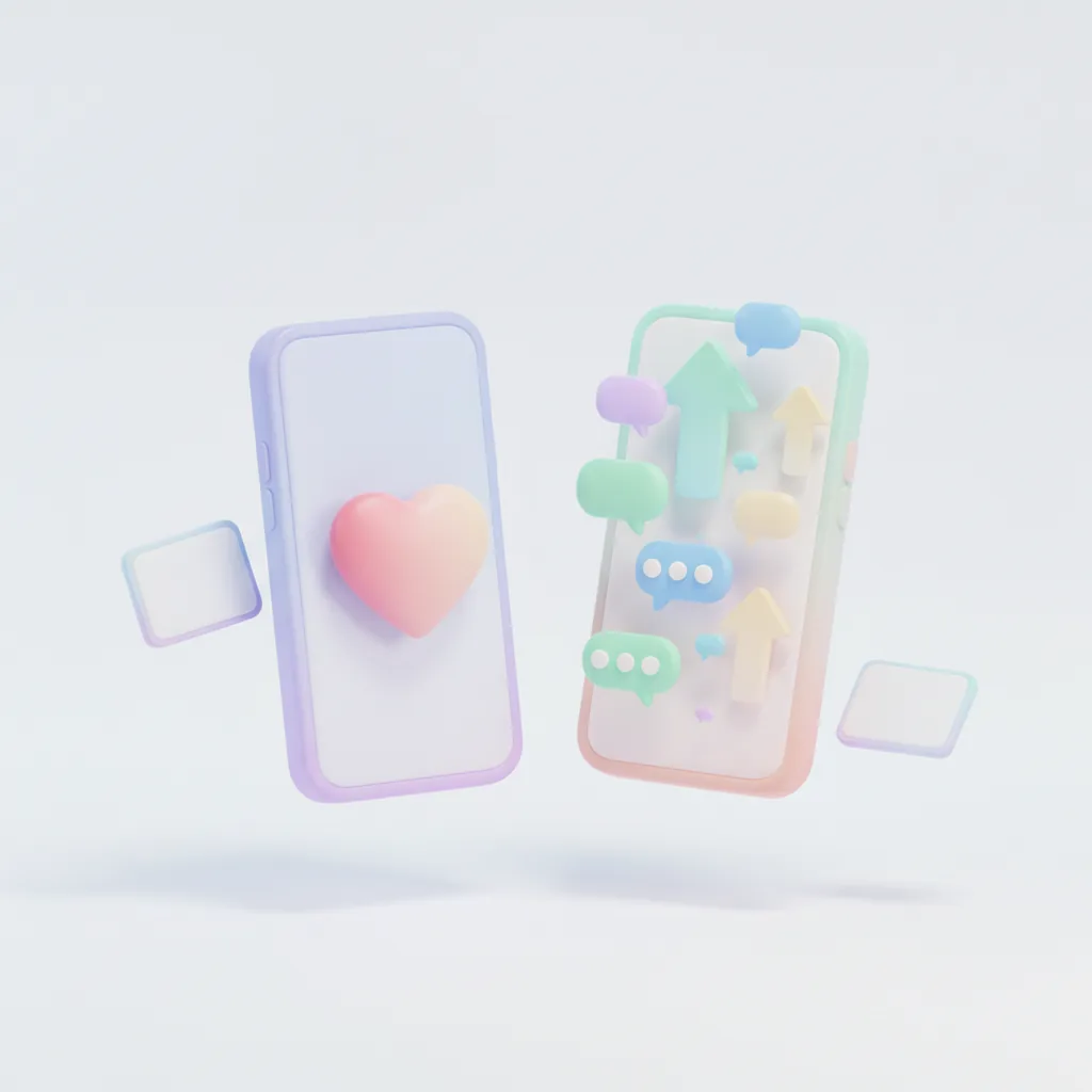 Two phones comparing a like heart with a comment thread