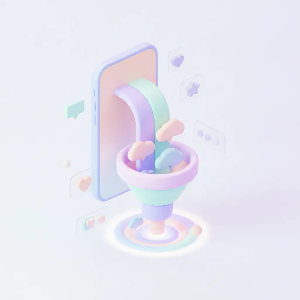 Phone overflowing with comment bubbles into a funnel