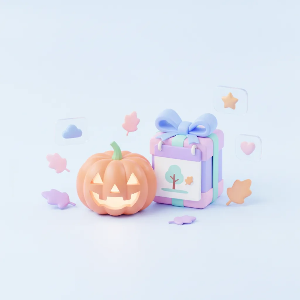 Pumpkin, gift box and calendar for planning a Halloween giveaway