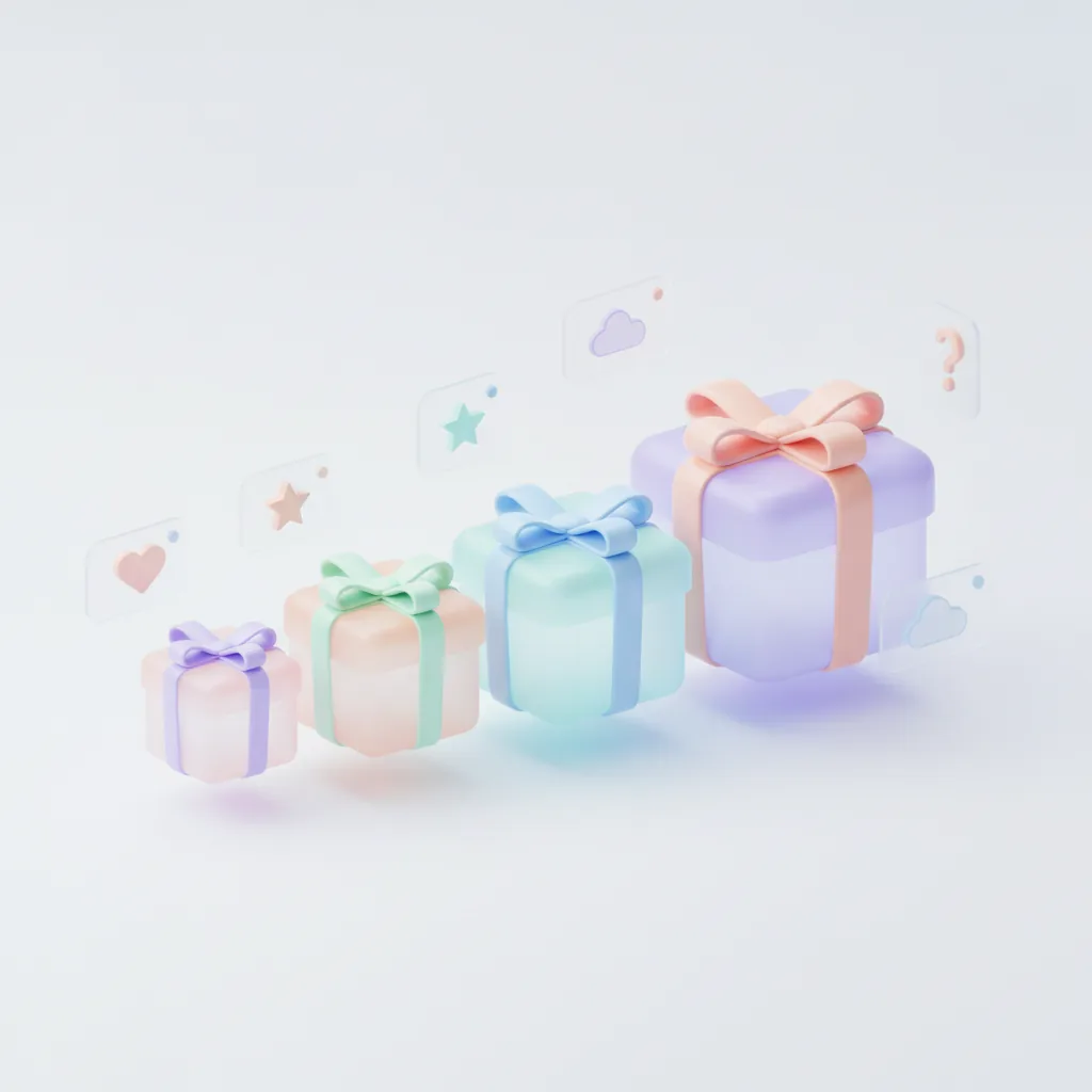 Four gift boxes of increasing size in a row