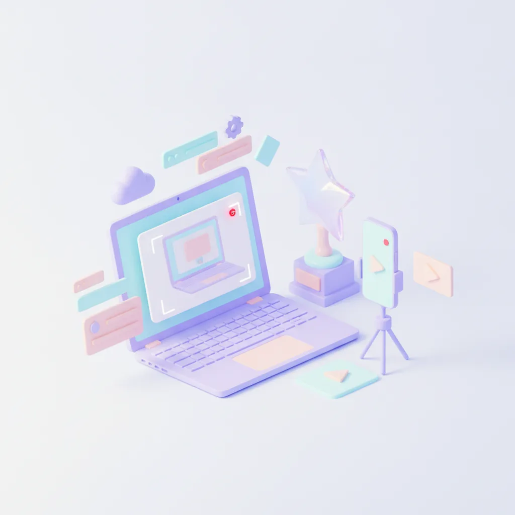 Laptop screen recording next to a phone on a tripod