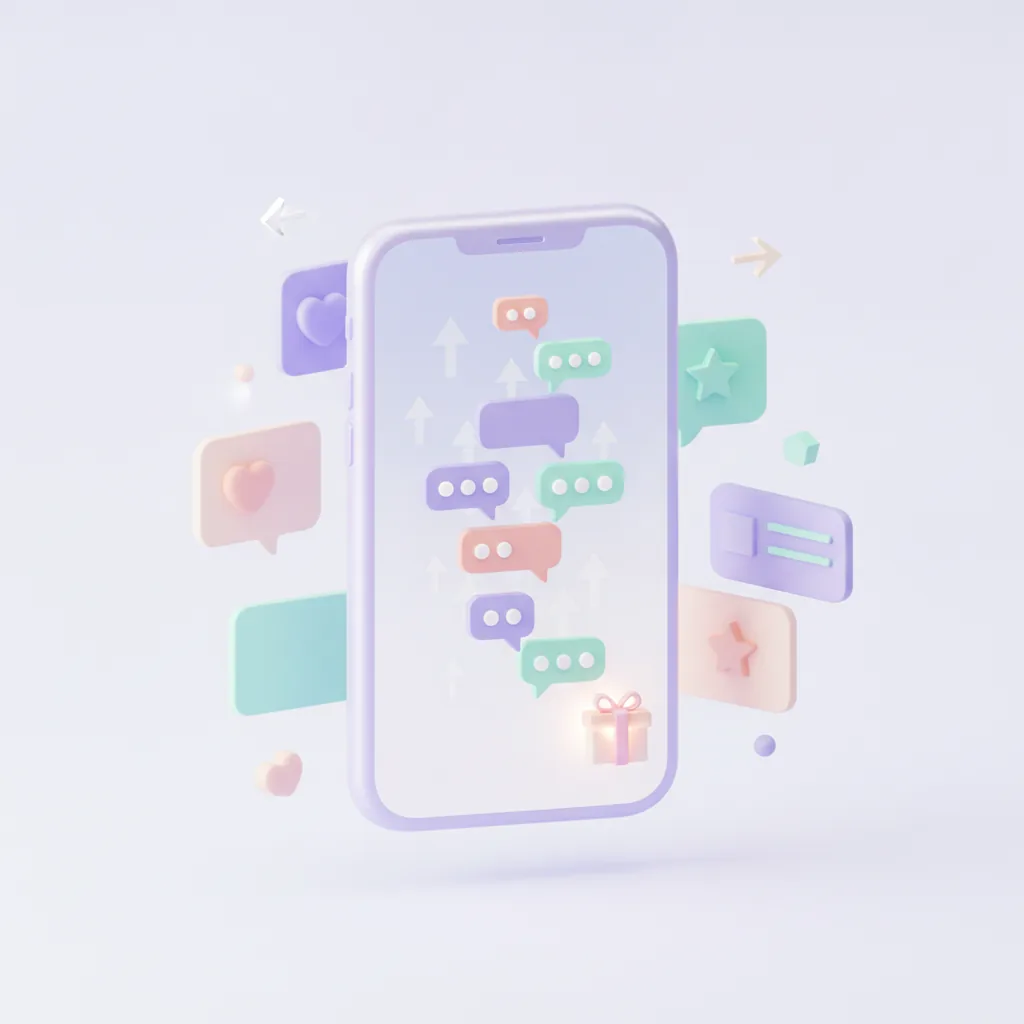 Phone with a vertical video and flowing comment bubbles