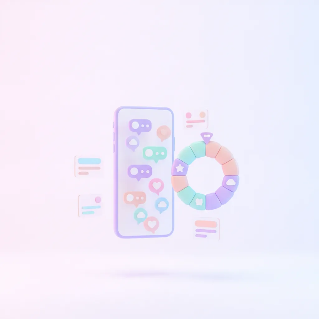 Phone with streaming comment bubbles next to a selection wheel