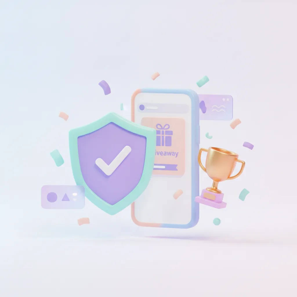 Shield with checkmark in front of a phone and trophy