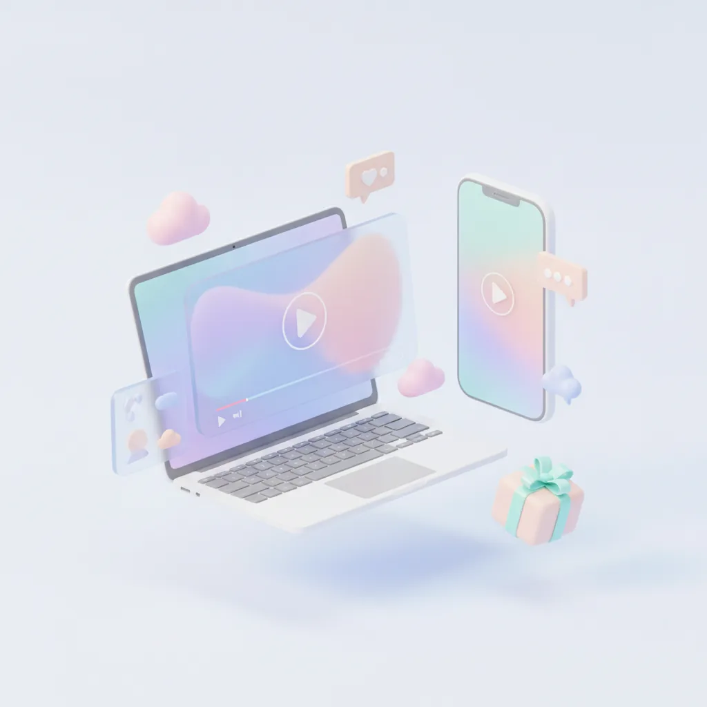 Laptop with a widescreen video and phone with a vertical video, plus comments